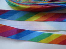 Load image into Gallery viewer, 1m Diagonal  Rainbow Fold Over Elastic 15mm wide FOE Foldover
