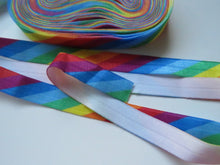 Load image into Gallery viewer, 1m Diagonal  Rainbow Fold Over Elastic 15mm wide FOE Foldover