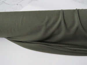Odd length pieces- use dropdown menu to see lengths- Woodland Olive 230g 100% merino looped back sweatshirt fabric Xtra wide 195cm