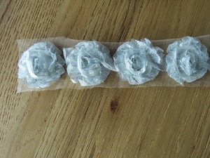 3 Silver Sparkle Shabby Chic Flowers 50mm diameter