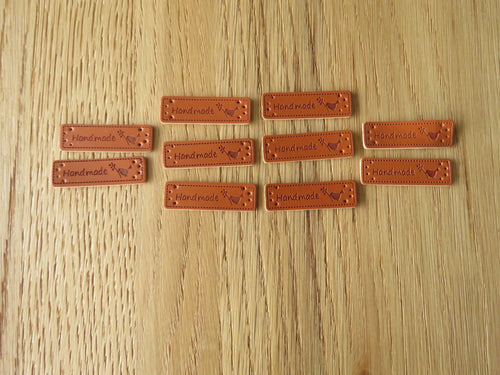 50 PU Leather Bird with Twig handmade labels 50x 15mm