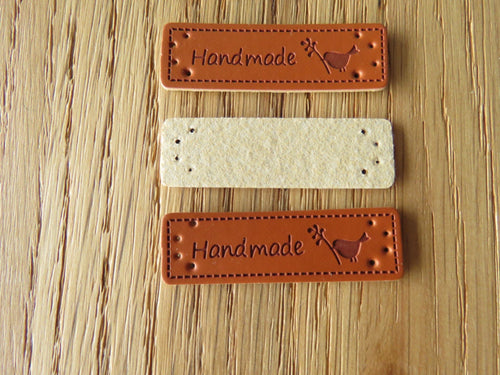 25 PU Leather Bird with Twig handmade labels 50x 15mm