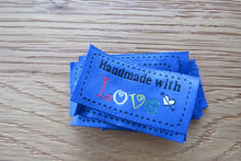 Load image into Gallery viewer, 50 Blue Handmade with Love 4.5 x 2.5cm Labels