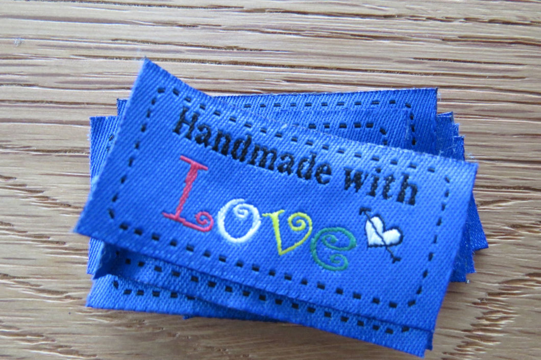 50 Blue Handmade with Love 4.5 x 2.5cm Labels