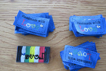 Load image into Gallery viewer, 50 Blue Handmade with Love 4.5 x 2.5cm Labels