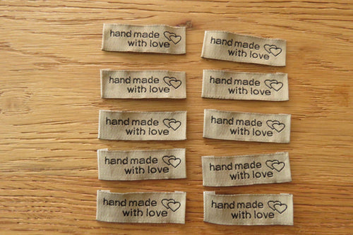 24 Light Brown Handmade With Love and 2 Hearts Labels 55 x 15mm