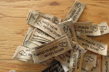 Load image into Gallery viewer, 10  Bronze  Handmade With Love and Double Hearts Labels 55 x 15mm