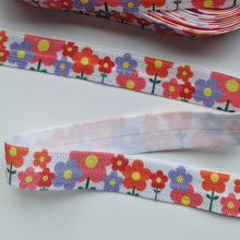 Load image into Gallery viewer, Save 50% for 5m Purple Orange Retro Flower Print 15mm wide fold over elastic