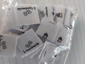 50 Bow Handmade Labels with heart (love) on other side 20 x 20mm