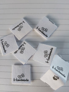 50 Bow Handmade Labels with heart (love) on other side 20 x 20mm