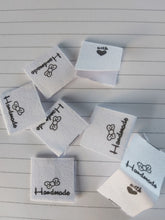 Load image into Gallery viewer, 50 Bow Handmade Labels with heart (love) on other side 20 x 20mm