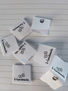 50 Bow Handmade Labels with heart (love) on other side 20 x 20mm
