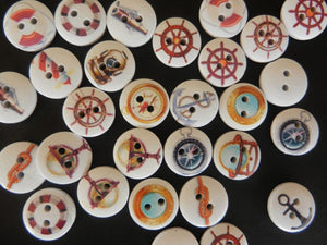 10 White  Nautical Theme Buttons-15mm