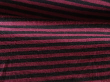 Load image into Gallery viewer, 1.5m Carmine Wine and Black Stripes 86% merino 14% Polyester Rib Knit 165g