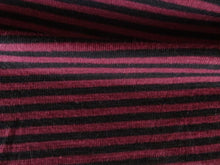Load image into Gallery viewer, 2m Carmine Wine and Black Stripes 86% merino 14% Polyester Rib Knit 165g