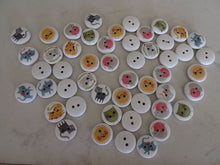 Load image into Gallery viewer, 50 Cats Mixed Print Wooden Buttons 15mm