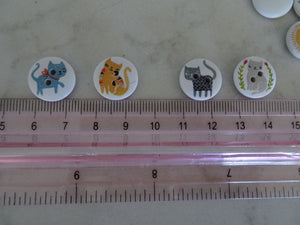 50 Cats Mixed Print Wooden Buttons 15mm
