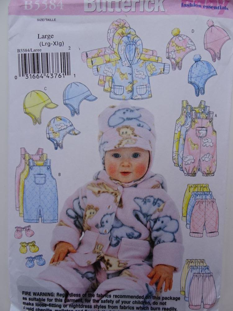 Butterick B5584 Baby Jacket Pant Overall Hat Mitts- Size NB Sml Med