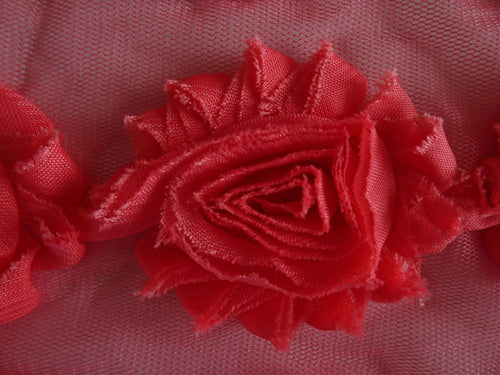 5 Coral Shabby Chic Large Flowers 50-60mm wide on mesh backing