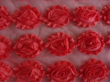 Load image into Gallery viewer, 4 Coral Shabby Chic Large Flowers 50-60mm wide on mesh backing
