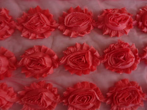 4 Coral Shabby Chic Large Flowers 50-60mm wide on mesh backing