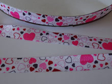 Load image into Gallery viewer, 5 yards ( approx 4.5m) Pink Hearts FOE 15mm FoldOver Elastic