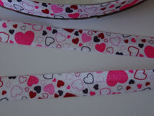 Load image into Gallery viewer, 5 yards ( approx 4.5m) Pink Hearts FOE 15mm FoldOver Elastic