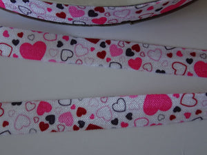 5 yards ( approx 4.5m) Pink Hearts FOE 15mm FoldOver Elastic