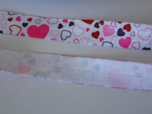 5 yards ( approx 4.5m) Pink Hearts FOE 15mm FoldOver Elastic