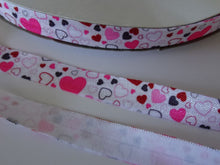 Load image into Gallery viewer, 5 yards ( approx 4.5m) Pink Hearts FOE 15mm FoldOver Elastic