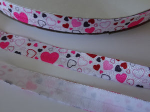 5 yards ( approx 4.5m) Pink Hearts FOE 15mm FoldOver Elastic