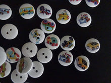 Load image into Gallery viewer, 50 White Mixed transport -Car Plane ship submarine Helicopter bus etc Buttons 15mm