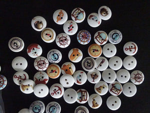 12 White  Nautical Theme Buttons-15mm