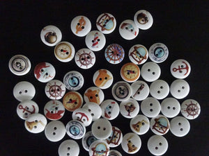 12 White  Nautical Theme Buttons-15mm