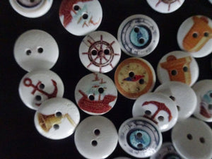 12 White  Nautical Theme Buttons-15mm