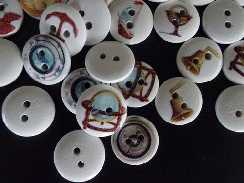 12 White  Nautical Theme Buttons-15mm