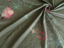 Load image into Gallery viewer, 1.5m Pink Teal Flower Soft Green 100% Merino 190g Jersey Knit-precut piece