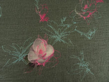 Load image into Gallery viewer, 1m Pink Teal Flower Soft Green 100% Merino Jersey 190g- precut 1m only.