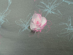 1.5m Pink Teal Flower Soft Green 100% Merino 190g Jersey Knit-precut piece