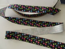 Load image into Gallery viewer, 5m Coloured Stars Wider 25mm Black FOE FoldOver Elastic