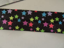 Load image into Gallery viewer, 10m Coloured Stars Wider 25mm Black FOE FoldOver Elastic