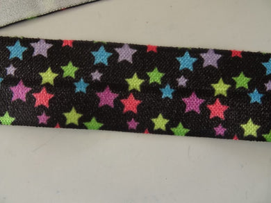 10m Coloured Stars Wider 25mm Black FOE FoldOver Elastic