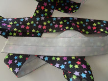 Load image into Gallery viewer, 10m Coloured Stars Wider 25mm Black FOE FoldOver Elastic