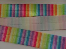 Load image into Gallery viewer, 5m Rainbow Coloured 3mm Stripes Wider 25mm Fold Over FOE FoldOver Elastic