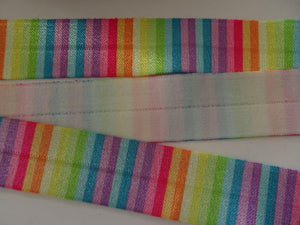 50 yard/ 45.6m Roll Rainbow Coloured 3mm Stripes Wider 25mm FOE FoldOver Elastic