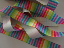 Load image into Gallery viewer, 1m Rainbow Coloured 3mm Stripes Wider 25mm FOE FoldOver Elastic