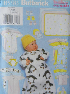 Butterick B5583 Baby Sleeping Bag Onesie Top Bib Size Lge and XL