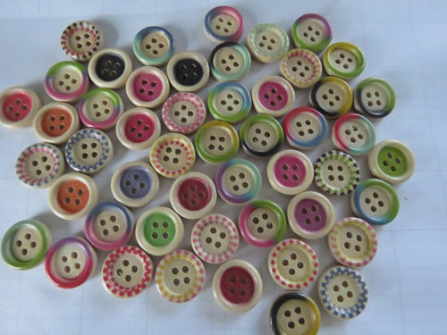 50 Variegated Mixed colours on border 15mm buttons with 4 holes