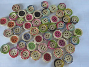 50 Variegated Mixed colours on border 15mm buttons with 4 holes