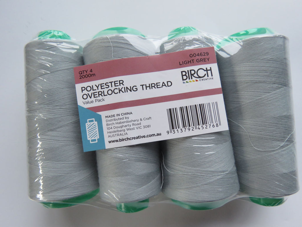 4 Reels Light Grey Polyester Overlocker Serger Thread 2000m per reel